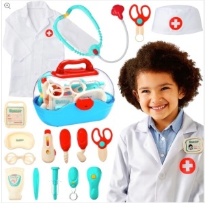 Play Doctor Kit for Kids, Boys & Girls w/ 18 Accessories, Doctor's Coat, Hat