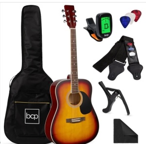 41in Acoustic Guitar Starter Kit w/ Digital Tuner, Padded Case, Picks, Strap $169.99