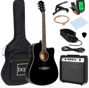 Beginner Acoustic Electric Cutaway Guitar Set w/ Case, Strap - 41in $209.99