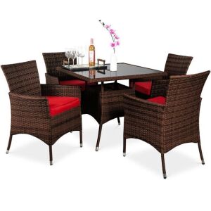 5-Piece Wicker Patio Dining Table Set w/ 4 Chairs - Broken Glass Top 