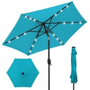 Outdoor Solar Patio Umbrella w/ Push Button Tilt, Crank Lift - 7.5ft 