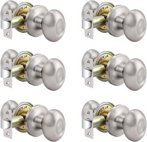 Lot of (6) Probrico Egg Style Hall and Closet Passage Door Knobs Brushed Nickel 