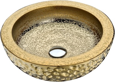 Anzzi Regalia Series Porcelain Vessel Sink in Speckled Gold, 16.5" x 16.5" x 5.9" - NEW