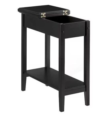 Black Narrow Flip Top End Table with Storage