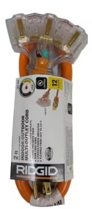 2 ft. 12/3 Heavy Duty Indoor/Outdoor Extension Cord with Multiple Outlet Triple Tap Lighted End, Orange/Grey. Lot of 4