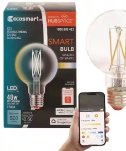 40-Watt Equivalent Smart G25 Clear Tunable White CEC LED Light Bulb with Voice Control (4-Bulbs) Powered by Hubspace