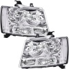 PIT66 Headlights, Compatible with 2007-2014 Chevy Tahoe Suburban/2007-2013 Chevy Avalanche Corner HeadLamp, Clear Lens Chrome Housing Clear Reflector