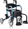 2 in 1 Rollator Walker for Seniors-Folding Transport Wheelchair Rollator with 10" Big Pneumatic Rear Wheels and Detachable Footrests,Medical Walker with Seat