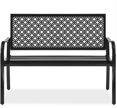 Indoor Outdoor Steel Bench w/ Geometric Backrest, Foot Levelers