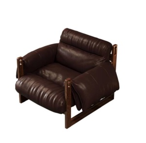 Dark Brown Oil Wax Leather Accent Chair with Pillow-Like Armrests and Backrest, Adjustable Angle Cushion