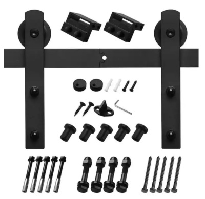 8 ft. Black Sliding Barn Door Track and Hardware Kit with I-Shape Hanger For Single Door