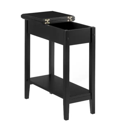 Black Narrow Flip Top End Table with Storage