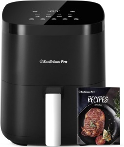 Air Fryer,Beelicious® 8-in-1 Smart Compact 4QT Air Fryers,Shake Reminder,450°F Digital Airfryer with Flavor-Lock Tech,Tempered Glass Display,Dishwasher-Safe & Nonstick,Fit for 1-3 People,Black