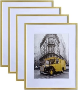 Art Emotion Gold 16x20 Picture Frame - Displays 11x14 Photos with Mat or 16x20 without Mat - Horizontal or Vertical Orientation - Wall-Mountable - Pack of 4