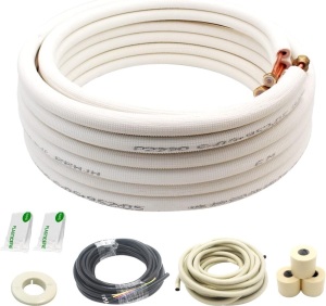 25 Ft Mini Split Line Set.Air Conditioner Copper Tubing Pipes Extension Set, 1/4" & 3/8" 3/8" PE Thickened for AC and Heating Equipment Insulated Coil Line Set HVAC Refrigerant with Nuts. (1/4+3/8)