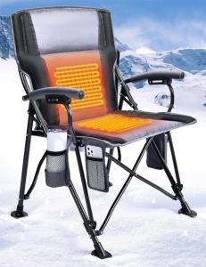 Heated Camping Chair for Adults, Heats Back and Seat, 3 Heat Levels, Fully Padded Heated Folding Chair for Outdoor Sports with Cup Holder, Rich Pockets, Battery NOT Included