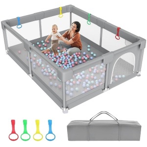 Baby Playpen, Big Play Pens for Babies and Toddlers, Gap-Free, Climb-Proof Baby Playards for Indoor Fun, Baby Gate Playpen with Zippered Door and Storage Bag