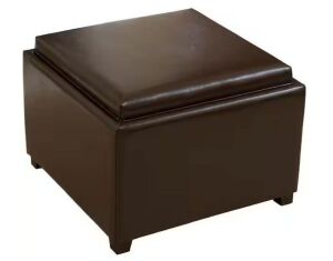 Noble House Wellington Brown Leather Tray Top Ottoman 