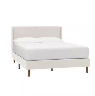 StyleWell Handale Ivory Queen Upholstery Mid Century Platform Bed