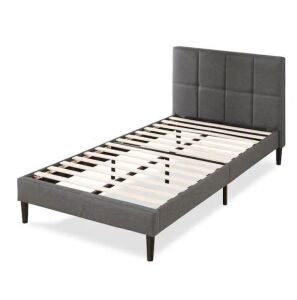 Lottie Grey Twin Upholstered Platform Bed Frame with Short Headboard 