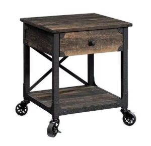 Sauder Steel River Carbon Oak Mobile Side Table 