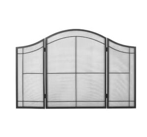 Noble House Belton Matte Black Metal 3-Panel Fireplace Screen 