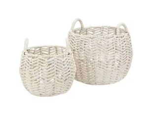 StyleWell Ivory Round Water Hyacinth Decorative Basket with Handles, Set of 2