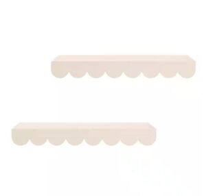 Scalloped White Wood Floating Wall Shelves, Set of 2 