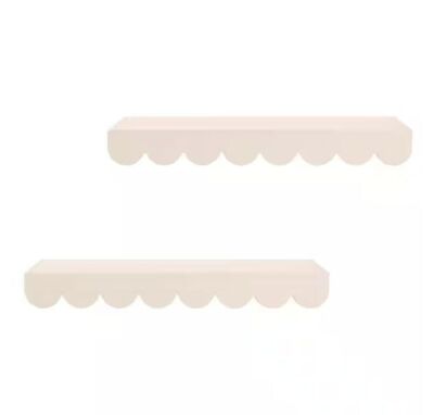 Scalloped White Wood Floating Wall Shelves, Set of 2 