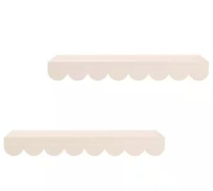 Scalloped White Wood Floating Wall Shelves, Set of 2 