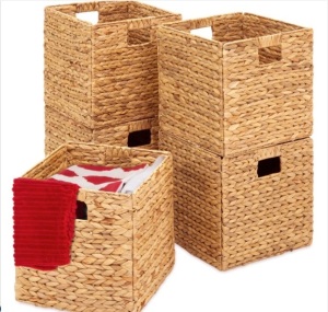 Set of 5 Collapsible Hyacinth Storage Baskets w/ Inserts - 12x12in $119.99