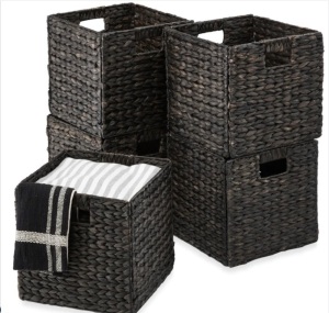 Set of 5 Collapsible Hyacinth Storage Baskets w/ Inserts - 12x12in $119.99