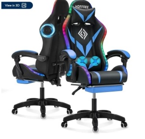 Hoffree Gaming Chair with Speakers PU Leather Office Chair with Footrest and LED Lights Ergonomic Gamer Chair with Massage Lumbar Support and Headrest Adjustable Swivel for Home Office 300lb $265.99