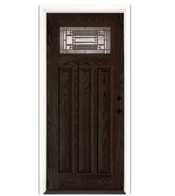 Feather River Doors 36 in. x 80 in. Preston Patina Caming Craftsman Walnut Oak Left-Hand Inswing Fiberglass Front Door