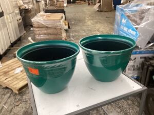 Lot of (2) Green Planter Pots 