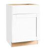 Hampton Bay Shaker 24 in. W x 24 in. D x 34.5 in. H Assembled Base Kitchen Cabinet in Satin White with Ball-Bearing Drawer Glides 