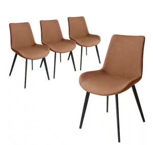 Brown Faux Leather Upholstered Modern Style Dining Chair with Carbon Steel Legs, Set of 4