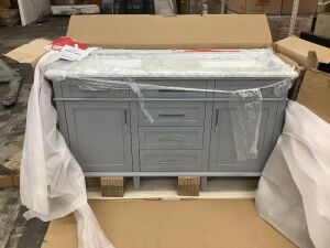 Sonoma 60 in. Double Sink Freestanding Pebble Gray Bath Vanity with Carrara Marble Top - Cracked Top 