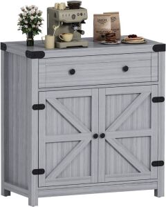 Farmhouse Barn Door Buffet Sideboard with Drawer and Adjustable Shelf