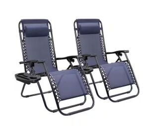 Dark Blue Zero Gravity Patio Chairs, Set of 2 