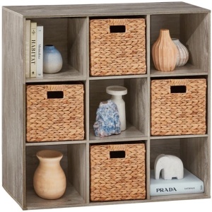 9-Cube Bookshelf Storage Display w/ 3 Removable Panels, Customizable Design  36"(L) x 11.5"(W) x 36"(H)