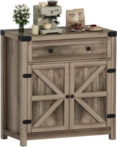 Farmhouse Barn Door Buffet Sideboard with Drawer and Adjustable Shelf