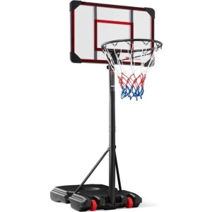 Kids Height-Adjustable Basketball Hoop, Square Backboard w/ 2 Wheels 29"(L) x 22"(W) x 76.5"-97.5"(H)