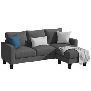 Modern Linen Fabric L-Shaped Sectional Souch with Reversible Chaise for Small Space