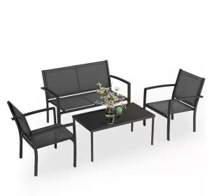 Black 4-Piece Metal Outdoor Bistro Set  