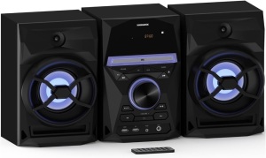 Magnavox 3-Piece CD Shelf System with Bluetooth, FM Radio, Remote Control, Colored Speaker Lights, LED Display, AUX Port - Black