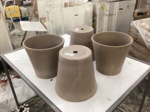 Lot of (4) Deroma Terra Cotta Clay Planter, Tapered, Chocolate, 12-in.