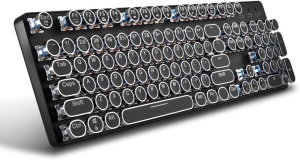 PC Gaming Mechanical Keyboard with LED White Backlit Light, 104 Keys Anti-Ghosting, Blue Switch Typing Key Caps and USB Connection for Computer