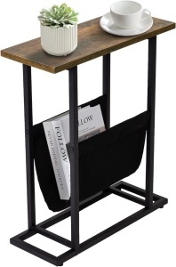 Narrow Small Side Table for Small Spaces, Living Room - Slim End Table with Magazine Holder - Skinny Bedside Table Small Nightstand Bedroom - Industrial Rustic Little Thin Side Table