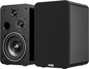 Moukey Passive Bookshelf Speakers (Pair), Peak Power 2×55W, 3-Way Home Theater Speakers, 2.0 Stereo Near Field Studio Premium Sound, Wooden Wall-Mountable, Black, M20-3